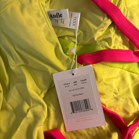 NEW Andie The Fiji One Piece Swimsuit Strappy Colorblock Neon Lime Size XXXL - Picture 3 of 4